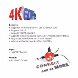 CLUB3D HDMI™ 4K@60Hz UHD Splitter AC Power 4 ports - Vista aggiuntiva 6