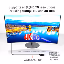 CLUB3D HDMI 2.0 4K60Hz UHD 360 Degree Rotary cable 2m/6.74ft - Vista aggiuntiva 7