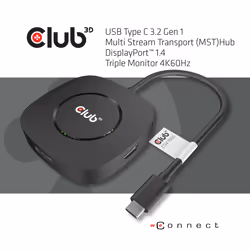 CLUB3D USB TYPE C 3.2 GEN1 MULTISTREAM TRANSPORT MST HUB DISPLAY PORT 1.4 TRIPLE MONITOR DisplayPort male Displayport female Nero - Vista aggiuntiva 4