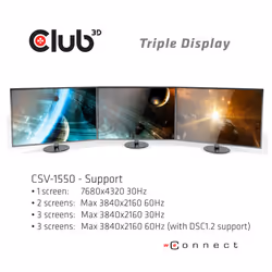 CLUB3D USB TYPE C 3.2 GEN1 MULTISTREAM TRANSPORT MST HUB DISPLAY PORT 1.4 TRIPLE MONITOR DisplayPort male Displayport female Nero - Vista aggiuntiva 8