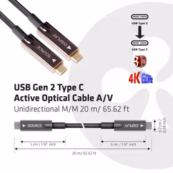 CLUB3D USB3.2 G2 TYPE-C ACT. OPT. A/V M/M 20M cavo USB USB 3.2 Gen 2 (3.1 Gen 2) USB C Nero - Vista aggiuntiva 3