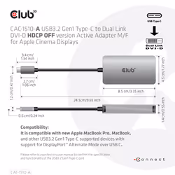 CLUB3D CAC-1510-A cavo e adattatore video 0,25 m USB tipo-C DVI Grigio - Vista aggiuntiva 6