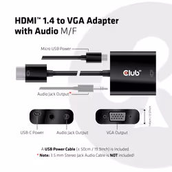 CLUB3D CAC-1302 cavo e adattatore video 0,5 m HDMI tipo A (Standard) VGA (D-Sub) Nero - Vista aggiuntiva 7