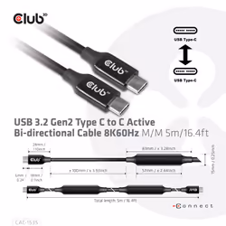 CLUB3D CAC-1535 cavo USB USB 3.2 Gen 2 (3.1 Gen 2) 5 m USB C Nero - Vista aggiuntiva 4