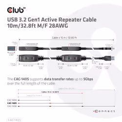 CLUB3D CAC-1405 cavo USB USB 3.2 Gen 2 (3.1 Gen 2) 10 m USB A Nero - Vista aggiuntiva 4