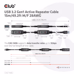 CLUB3D CAC-1406 cavo USB USB 3.2 Gen 1 (3.1 Gen 1) 15 m USB A Nero - Vista aggiuntiva 5