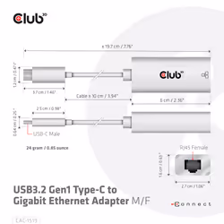 CLUB3D CAC-1519 adattatore per inversione del genere dei cavi USB-C RJ-45 Bianco - Vista aggiuntiva 4