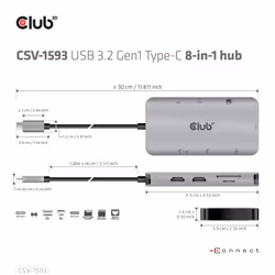 CLUB3D CSV-1593 hub di interfaccia USB 3.2 Gen 1 (3.1 Gen 1) Type-C 16200 Mbit/s Metallico - Vista aggiuntiva 6
