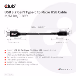 CLUB3D CAC-1526 cavo USB USB 3.2 Gen 1 (3.1 Gen 1) 1 m USB C Micro-USB B Nero - Vista aggiuntiva 4