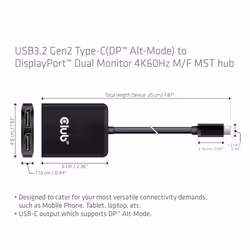 CLUB3D CSV-1555 cavo e adattatore video 1,5 m USB tipo-C 2 x DisplayPort Nero - Vista aggiuntiva 4