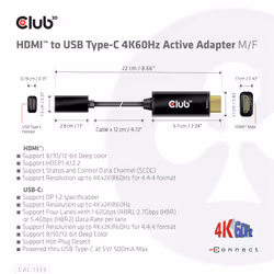 CLUB3D CAC-1333 cavo e adattatore video 0,22 m HDMI tipo A (Standard) USB tipo-C Nero - Vista aggiuntiva 4