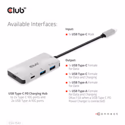 CLUB3D CSV-1543 replicatore di porte e docking station per laptop USB 3.2 Gen 2 (3.1 Gen 2) Type-C Nero, Argento - Vista aggiuntiva 2