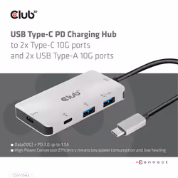CLUB3D CSV-1543 replicatore di porte e docking station per laptop USB 3.2 Gen 2 (3.1 Gen 2) Type-C Nero, Argento - Vista aggiuntiva 3