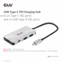 CLUB3D CSV-1543 replicatore di porte e docking station per laptop USB 3.2 Gen 2 (3.1 Gen 2) Type-C Nero, Argento - Vista aggiuntiva 4