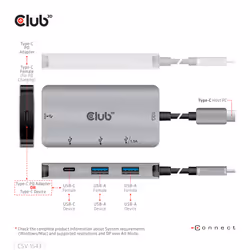CLUB3D CSV-1543 replicatore di porte e docking station per laptop USB 3.2 Gen 2 (3.1 Gen 2) Type-C Nero, Argento - Vista aggiuntiva 5
