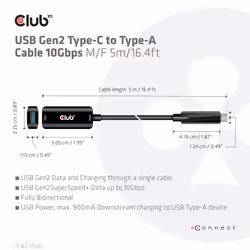 CLUB3D CAC-1536 cavo USB USB 3.2 Gen 2 (3.1 Gen 2) 5 m USB C USB A Nero - Vista aggiuntiva 5