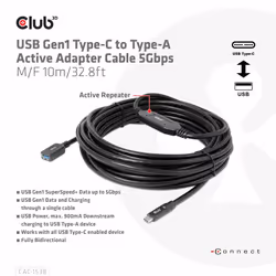 CLUB3D CAC-1538 cavo USB USB 3.2 Gen 1 (3.1 Gen 1) 10 m USB C USB A Nero - Vista aggiuntiva 3