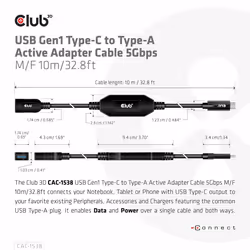 CLUB3D CAC-1538 cavo USB USB 3.2 Gen 1 (3.1 Gen 1) 10 m USB C USB A Nero - Vista aggiuntiva 4
