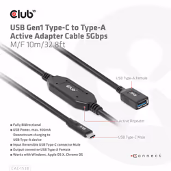 CLUB3D CAC-1538 cavo USB USB 3.2 Gen 1 (3.1 Gen 1) 10 m USB C USB A Nero - Vista aggiuntiva 8