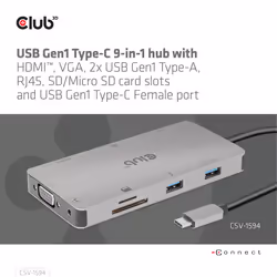 CLUB3D CSV-1594 replicatore di porte e docking station per laptop USB 3.2 Gen 1 (3.1 Gen 1) Type-C Nero, Grigio - Vista aggiuntiva 8