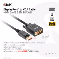 CLUB3D CAC-1012 cavo e adattatore video 2 m DisplayPort VGA (D-Sub) Nero - Vista aggiuntiva 3