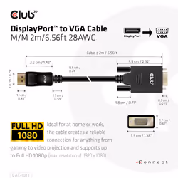 CLUB3D CAC-1012 cavo e adattatore video 2 m DisplayPort VGA (D-Sub) Nero - Vista aggiuntiva 4