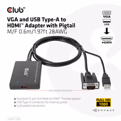 CLUB3D CAC-1720 cavo e adattatore video 0,6 m HDMI tipo A (Standard) VGA (D-Sub) + USB Nero - Vista aggiuntiva 2