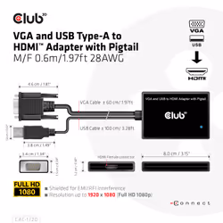 CLUB3D CAC-1720 cavo e adattatore video 0,6 m HDMI tipo A (Standard) VGA (D-Sub) + USB Nero - Vista aggiuntiva 3