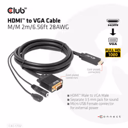 CLUB3D CAC-1712 cavo e adattatore video 2 m VGA (D-Sub) + 3.5mm HDMI + Micro-USB Nero - Vista aggiuntiva 4