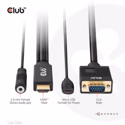 CLUB3D CAC-1712 cavo e adattatore video 2 m VGA (D-Sub) + 3.5mm HDMI + Micro-USB Nero - Vista aggiuntiva 7