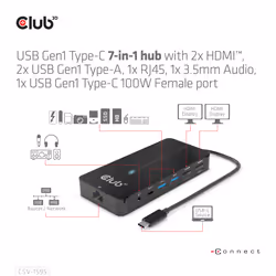 CLUB3D CSV-1595 replicatore di porte e docking station per laptop USB 3.2 Gen 1 (3.1 Gen 1) Type-C Nero - Vista aggiuntiva 5