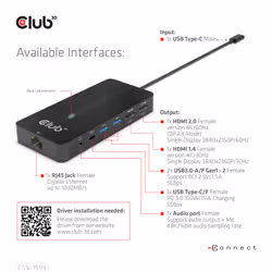 CLUB3D CSV-1595 replicatore di porte e docking station per laptop USB 3.2 Gen 1 (3.1 Gen 1) Type-C Nero - Vista aggiuntiva 7