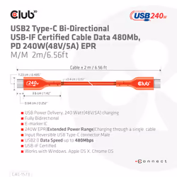 CLUB3D CAC-1573 cavo USB USB4 Gen 2x2 2 m USB C Rosso - Vista aggiuntiva 7