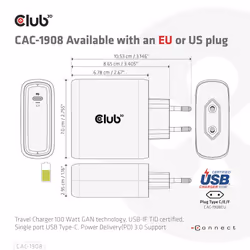 CLUB3D CAC-1908 Caricabatterie per dispositivi mobili Comandi di gaming, Computer portatile, Telefono cellulare, Computer portatile, Console portatile, Smartphone Nero USB Interno - Vista aggiuntiva 6