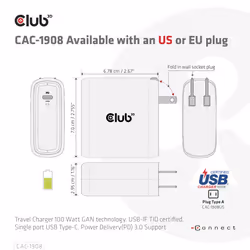 CLUB3D CAC-1908 Caricabatterie per dispositivi mobili Comandi di gaming, Computer portatile, Telefono cellulare, Computer portatile, Console portatile, Smartphone Nero USB Interno - Vista aggiuntiva 7