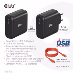 CLUB3D CAC-1908 Caricabatterie per dispositivi mobili Comandi di gaming, Computer portatile, Telefono cellulare, Computer portatile, Console portatile, Smartphone Nero USB Interno - Vista aggiuntiva 8