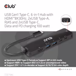 CLUB3D CSV-1596 replicatore di porte e docking station per laptop USB 3.2 Gen 1 (3.1 Gen 1) Type-C Nero - Vista aggiuntiva 7