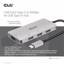 CLUB3D CSV-1547 hub di interfaccia USB 3.2 Gen 2 (3.1 Gen 2) Type-C 10000 Mbit/s Nero, Argento - Vista aggiuntiva 6
