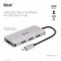 CLUB3D CSV-1547 hub di interfaccia USB 3.2 Gen 2 (3.1 Gen 2) Type-C 10000 Mbit/s Nero, Argento - Vista aggiuntiva 7