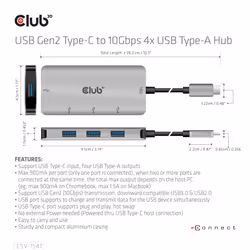 CLUB3D CSV-1547 hub di interfaccia USB 3.2 Gen 2 (3.1 Gen 2) Type-C 10000 Mbit/s Nero, Argento - Vista aggiuntiva 8