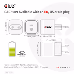 CLUB3D CAC-1909EU Caricabatterie per dispositivi mobili Telefono cellulare, Computer portatile, Smartphone Nero AC Interno - Vista aggiuntiva 4