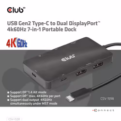 CLUB3D CSV-1598 replicatore di porte e docking station per laptop USB 3.2 Gen 2 (3.1 Gen 2) Type-C Nero - Vista aggiuntiva 7