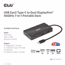 CLUB3D CSV-1598 replicatore di porte e docking station per laptop USB 3.2 Gen 2 (3.1 Gen 2) Type-C Nero - Vista aggiuntiva 8