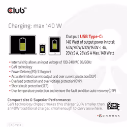CLUB3D CAC-1914 Caricabatterie per dispositivi mobili Monitor video per bambino, Regolabarba, Videocamera, Fotocamera, Comandi di gaming, Cuffie, Auricolare, Telefono cellulare, Computer portatile, Power bank, Smartphone, Orologio intelligente, Tablet, Universale, Orologio, Indossabili Nero AC, USB Interno - Vista aggiuntiva 4