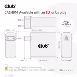 CLUB3D CAC-1914 Caricabatterie per dispositivi mobili Monitor video per bambino, Regolabarba, Videocamera, Fotocamera, Comandi di gaming, Cuffie, Auricolare, Telefono cellulare, Computer portatile, Power bank, Smartphone, Orologio intelligente, Tablet, Universale, Orologio, Indossabili Nero AC, USB Interno - Vista aggiuntiva 5