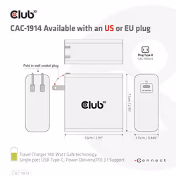CLUB3D CAC-1914 Caricabatterie per dispositivi mobili Monitor video per bambino, Regolabarba, Videocamera, Fotocamera, Comandi di gaming, Cuffie, Auricolare, Telefono cellulare, Computer portatile, Power bank, Smartphone, Orologio intelligente, Tablet, Universale, Orologio, Indossabili Nero AC, USB Interno - Vista aggiuntiva 7