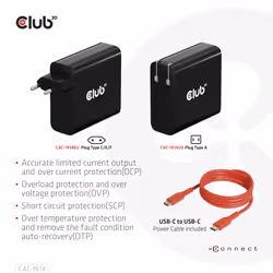 CLUB3D CAC-1914 Caricabatterie per dispositivi mobili Monitor video per bambino, Regolabarba, Videocamera, Fotocamera, Comandi di gaming, Cuffie, Auricolare, Telefono cellulare, Computer portatile, Power bank, Smartphone, Orologio intelligente, Tablet, Universale, Orologio, Indossabili Nero AC, USB Interno - Vista aggiuntiva 8