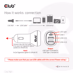 CLUB3D USB KFZ-Ladegerät 1xUSB C 2xUSB A 36W 12/24V retail - Vista aggiuntiva 5