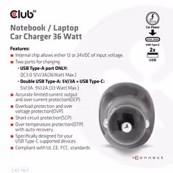 CLUB3D USB KFZ-Ladegerät 1xUSB C 2xUSB A 36W 12/24V retail - Vista aggiuntiva 7