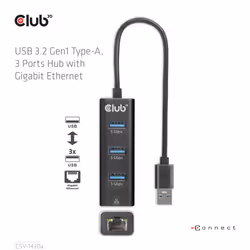 CLUB3D USB 3.2 Gen1 Type-A, 3 Ports Hub with Gigabit Ethernet - Vista aggiuntiva 8